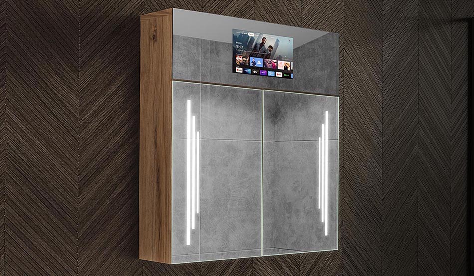 Model Sarah – moderná LED skrinka s hodinami a Bluetooth | ARTFORMA