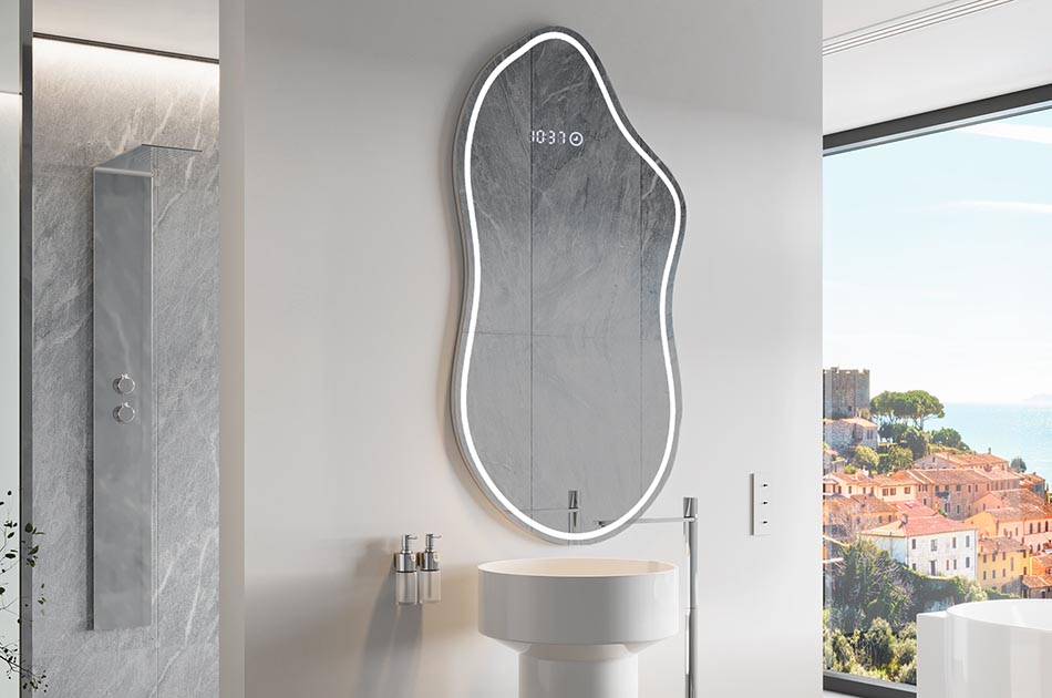 Nepravidelné zrkadlo s jemným ambientným osvetlením pre elegantný interiér | ARTFORMA