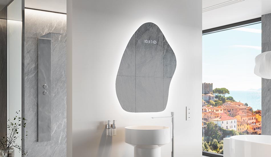 Nepravidelné zrkadlo s jemným ambientným osvetlením pre elegantný interiér | ARTFORMA