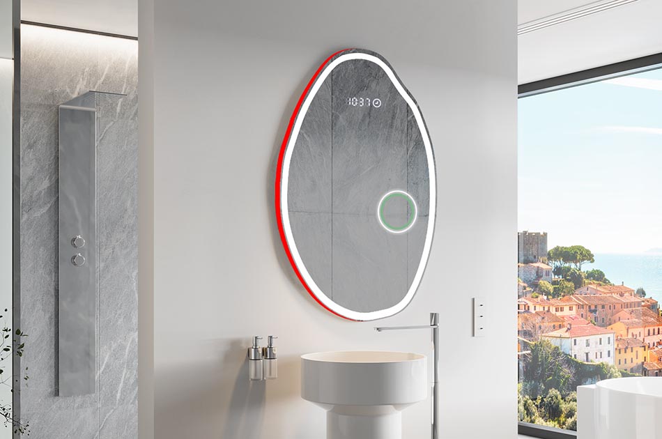 Nepravidelné zrkadlo s jemným ambientným osvetlením pre elegantný interiér | ARTFORMA