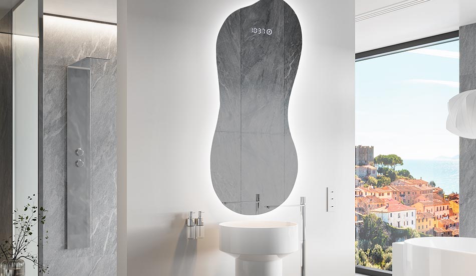 Nepravidelné zrkadlo s jemným ambientným osvetlením pre elegantný interiér | ARTFORMA