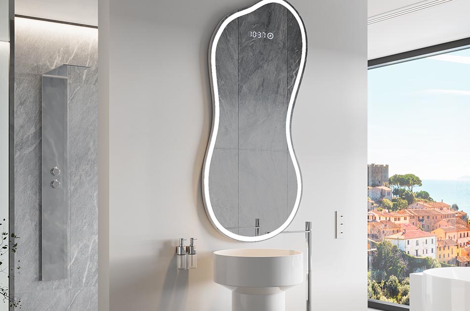 Nepravidelné zrkadlo s jemným ambientným osvetlením pre elegantný interiér | ARTFORMA