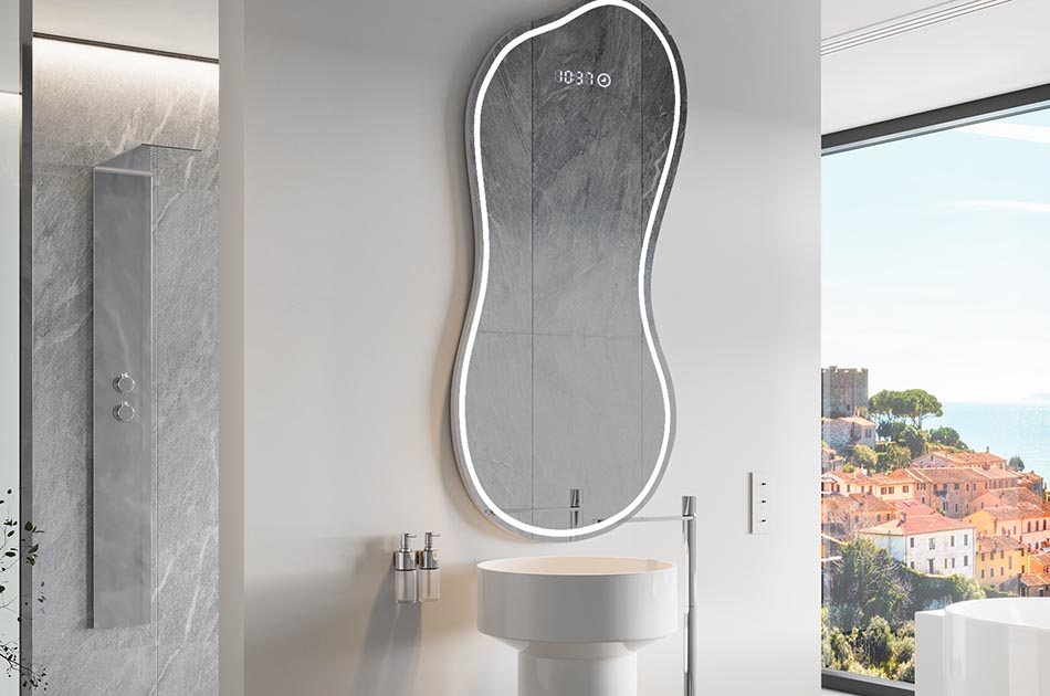 Nepravidelné zrkadlo s jemným ambientným osvetlením pre elegantný interiér | ARTFORMA