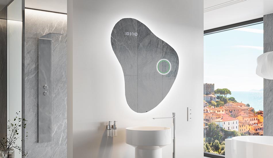 Nepravidelné zrkadlo s jemným ambientným osvetlením pre elegantný interiér | ARTFORMA