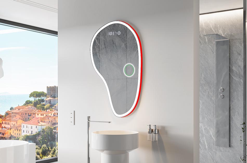 Nepravidelné zrkadlo s jemným ambientným osvetlením pre elegantný interiér | ARTFORMA