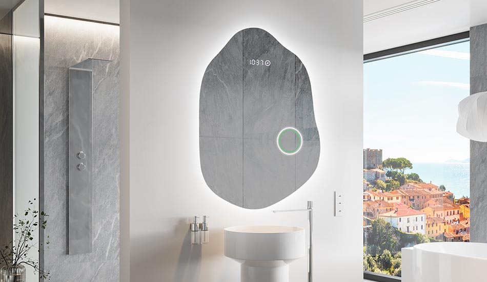 Nepravidelné zrkadlo s jemným ambientným osvetlením pre elegantný interiér | ARTFORMA