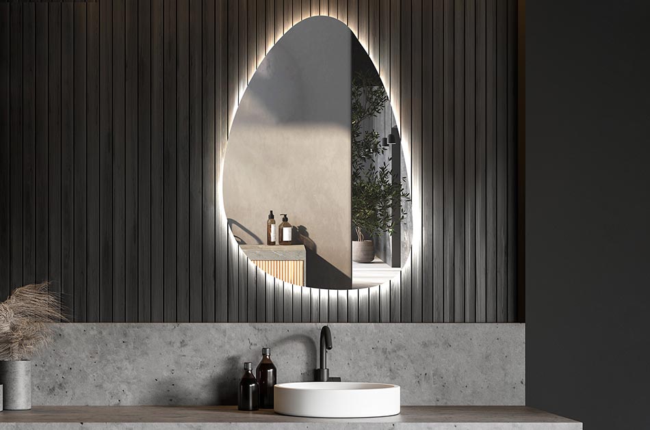 Nepravidelné zrkadlo s jemným ambientným osvetlením pre elegantný interiér | ARTFORMA