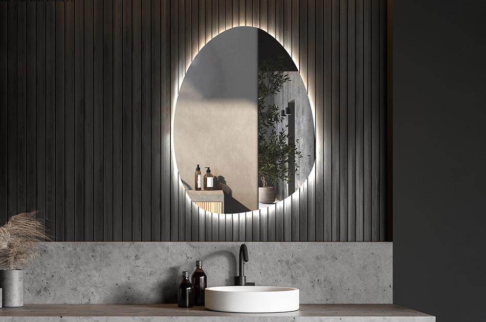 Nepravidelné zrkadlo s jemným ambientným osvetlením pre elegantný interiér | ARTFORMA
