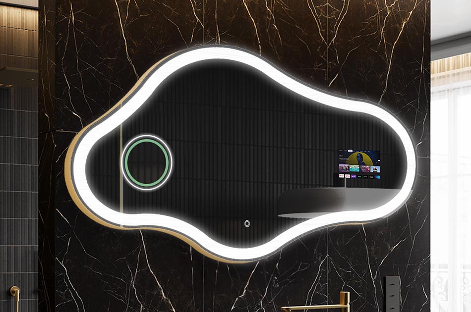 Nepravidelné LED zrkadlo s displejom počasia a dotykovým panelom | ARTFORMA