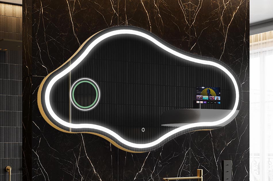 Nepravidelné LED zrkadlo s displejom počasia a dotykovým panelom | ARTFORMA