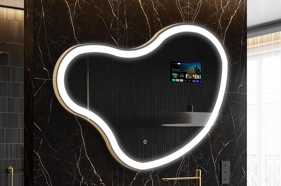 Nepravidelné LED zrkadlo s displejom počasia a dotykovým panelom | ARTFORMA
