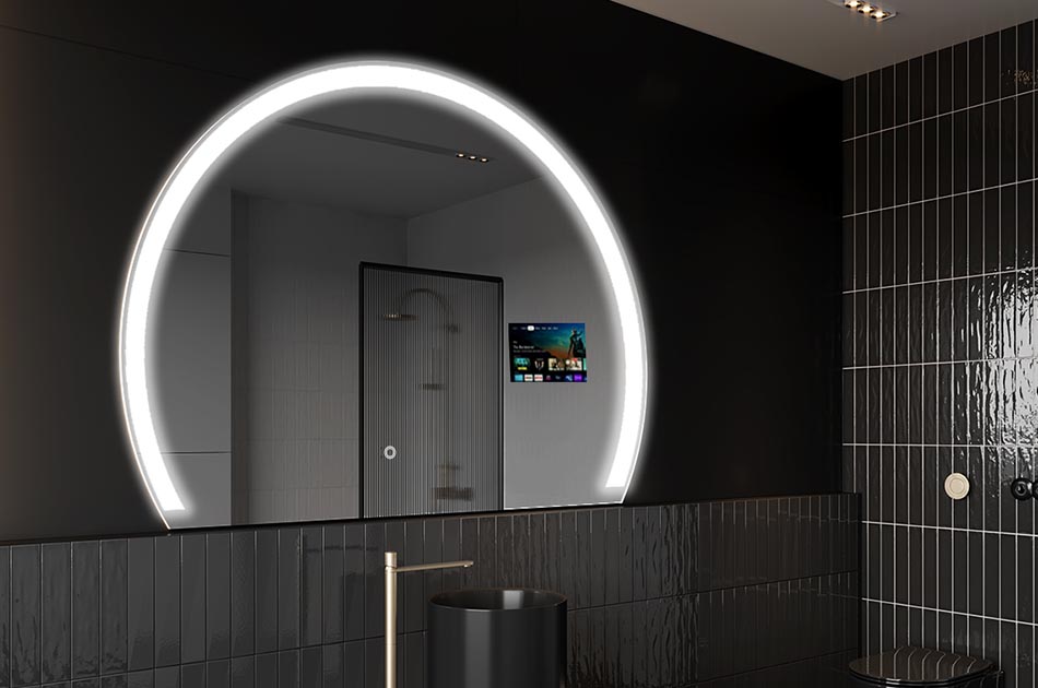 Nepravidelné LED zrkadlo s displejom počasia a dotykovým panelom | ARTFORMA