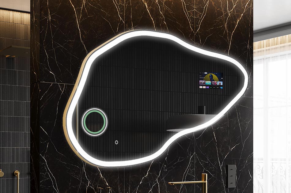 Nepravidelné LED zrkadlo s displejom počasia a dotykovým panelom | ARTFORMA