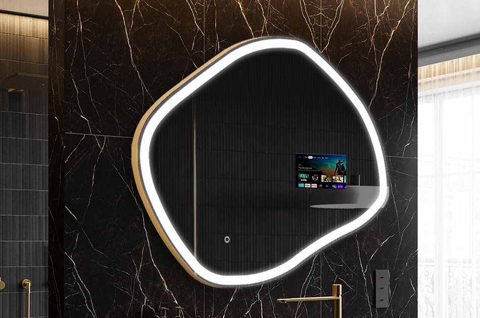 Nepravidelné LED zrkadlo s displejom počasia a dotykovým panelom | ARTFORMA