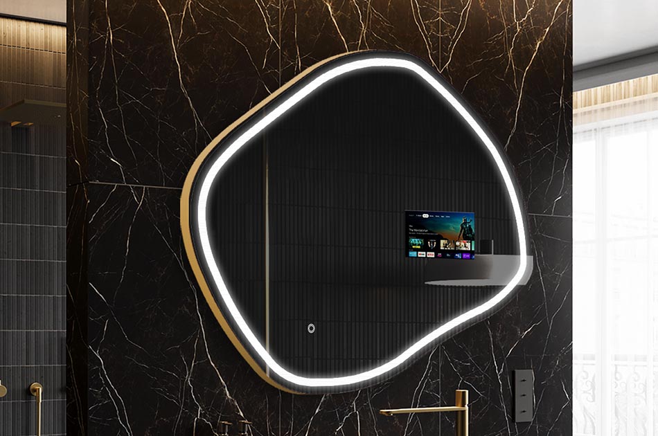 Nepravidelné LED zrkadlo s displejom počasia a dotykovým panelom | ARTFORMA