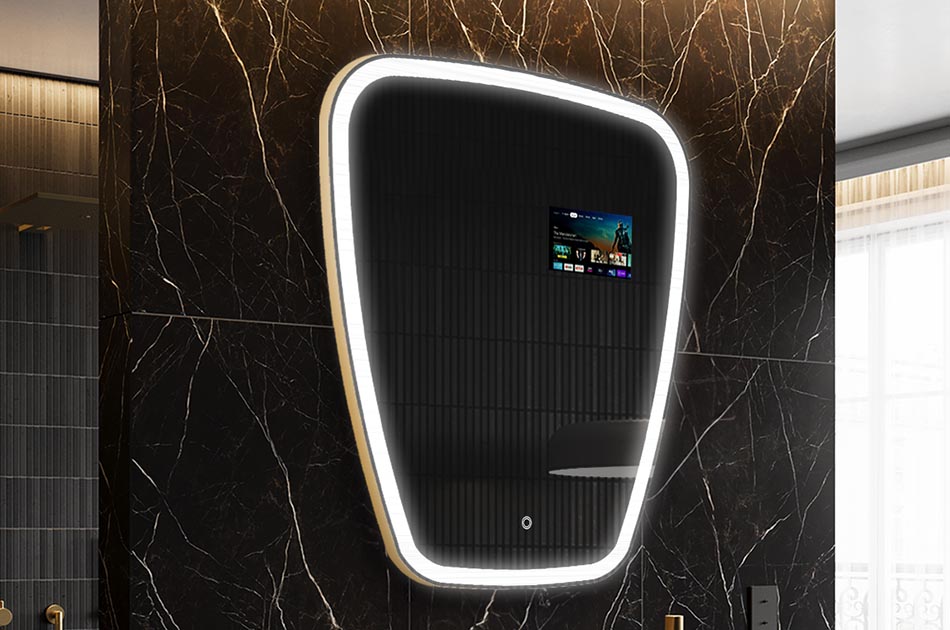 Nepravidelné LED zrkadlo s displejom počasia a dotykovým panelom | ARTFORMA