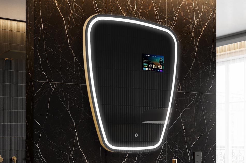 Nepravidelné LED zrkadlo s displejom počasia a dotykovým panelom | ARTFORMA