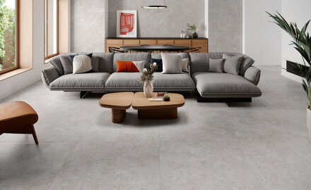 Podlahová dlaždica 100x100, travertín rezaný priečne, matný, sivý A4H497 Chrono Grey