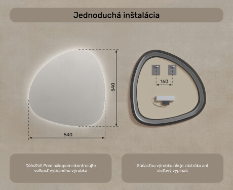 LED zrkadlo s nepravidelnym tvarom do kupelne 54x54cm so studenou farbou LED 7000K, teplou farbou 3000K alebo neutrálnou farbou 4500K #7