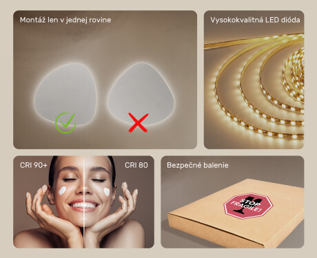 LED zrkadlo s nepravidelnym tvarom do kupelne 74x74cm so studenou farbou LED 7000K, teplou farbou 3000K alebo neutrálnou farbou 4500K #5