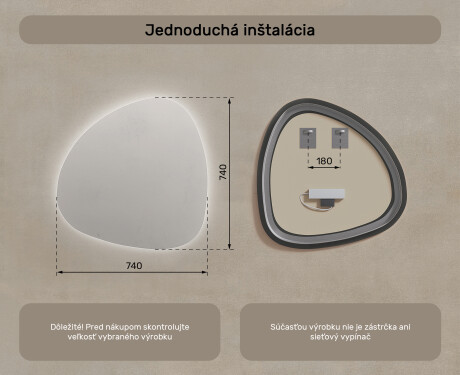LED zrkadlo s nepravidelnym tvarom do kupelne 74x74cm so studenou farbou LED 7000K, teplou farbou 3000K alebo neutrálnou farbou 4500K #7