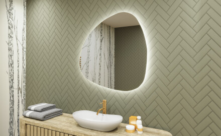 LED zrkadlo s nepravidelnym tvarom do kupelne 74x74cm so studenou farbou LED 7000K, teplou farbou 3000K alebo neutrálnou farbou 4500K