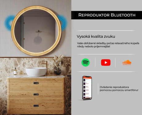 Čierne okrúhle LED zrkadlo v drevenom ráme #7