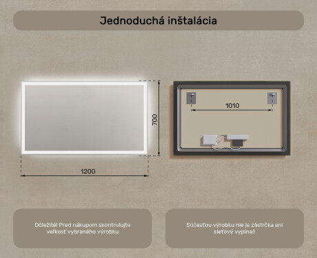 Nástenne zrkadlo do kupelne s osvetlenim LED 120x70cm so studenou farbou LED 7000K, teplou farbou 3000K alebo neutrálnou farbou 4500K #7