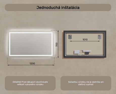 Nástenne zrkadlo do kupelne s osvetlenim LED 120x70cm so studenou farbou LED 7000K, teplou farbou 3000K alebo neutrálnou farbou 4500K #7