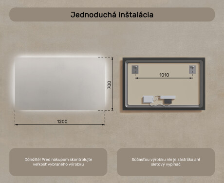 Nástenne zrkadlo do kupelne s osvetlenim LED 120x70cm so studenou farbou LED 7000K, teplou farbou 3000K alebo neutrálnou farbou 4500K #7
