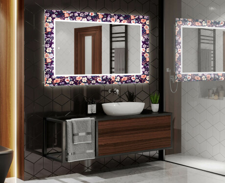 Dekoratívne zrkadlo s LED podsvietením do kúpeľne - Elegant Flowers #2