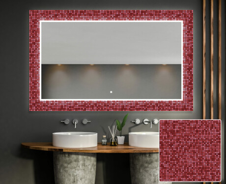 Moderne dekoratívne zrkadlo LED do kupelne - Red Mosaic