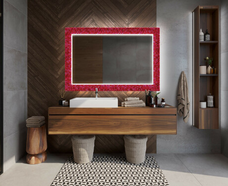 Dekoratívne zrkadlo s LED podsvietením do kúpeľne - Red Mosaic #12