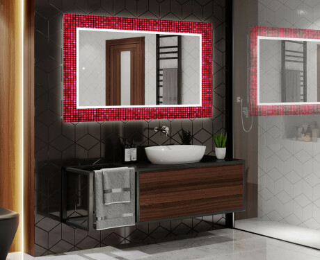 Moderne dekoratívne zrkadlo LED do kupelne - Red Mosaic #2