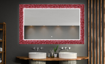 Moderne dekoratívne zrkadlo LED do kupelne - Red Mosaic