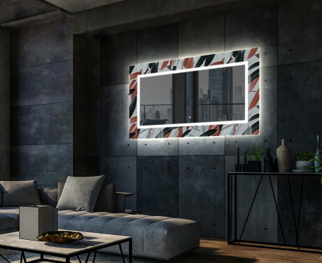 Dekoratívne zrkadlo s LED podsvietením do obývacej izby - Leaves #2