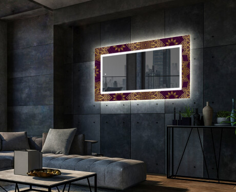 Dekoratívne zrkadlo s LED podsvietením do obývacej izby - Gold Mandala #2