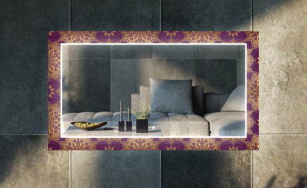 Dekoratívne zrkadlo s LED podsvietením do obývacej izby - Gold Mandala