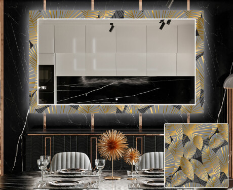 Moderne ozdobné zrkadlo LED do jedáleň - Golden Leaves
