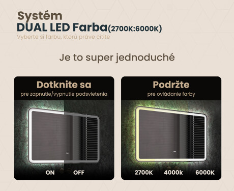 Nástenne zrkadlo do kupelne s osvetlenim LED 100x70cm s Dual color, Spínač dotykový, Vyhrievacia rohož, Reproduktor Bluetooth - L141 #3