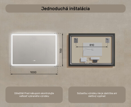Nástenne zrkadlo do kupelne s osvetlenim LED 100x70cm s Dual color, Spínač dotykový, Vyhrievacia rohož, Reproduktor Bluetooth - L141 #8