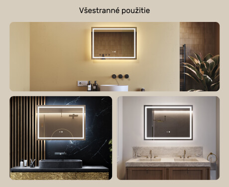 Nástenne zrkadlo do kupelne 70x50cm s osvetlenim LED s Dual color, Spínač dotykový, Vyhrievacia rohož - L49 #2