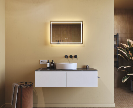 Nástenne zrkadlo do kupelne 70x50cm s osvetlenim LED s Dual color, Spínač dotykový, Vyhrievacia rohož - L49 #9