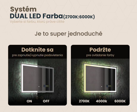 Nástenne zrkadlo do kupelne s osvetlenim LED 80x60cm s Dual color, Spínač dotykový, Stanica - L01 #3