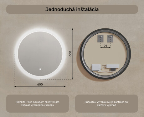 Koloidné LED osvetlené zrkadlo do kúpeľne 60 cm s Dual color, Spínač dotykový #7