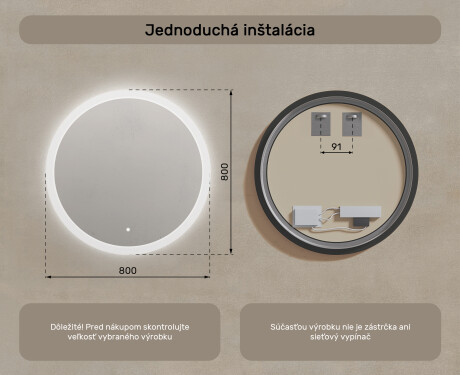 Koloidné zrkadlo do kúpeľne s LED osvetlením 80 cm s Dual color, Spínač dotykový #7