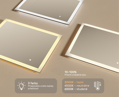 Obdĺžnikové zrkadlo do kúpeľne s LED osvetlením 80x60 cm s Dual color, Spínač dotykový #3