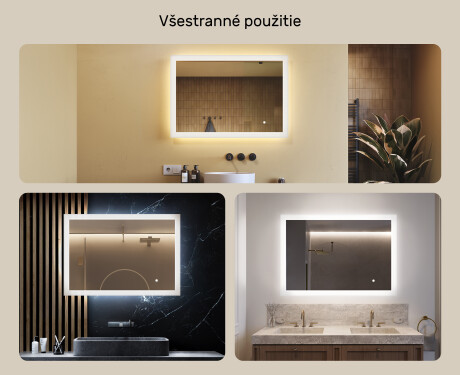 Obdĺžnikové LED osvetlené zrkadlo do kúpeľne 100x70 cm s Dual color, Spínač dotykový #2