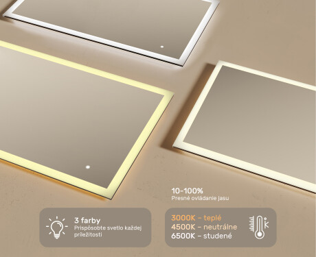 Obdĺžnikové zrkadlo do kúpeľne s LED osvetlením 120x70 cm s Dual color, Spínač dotykový #3