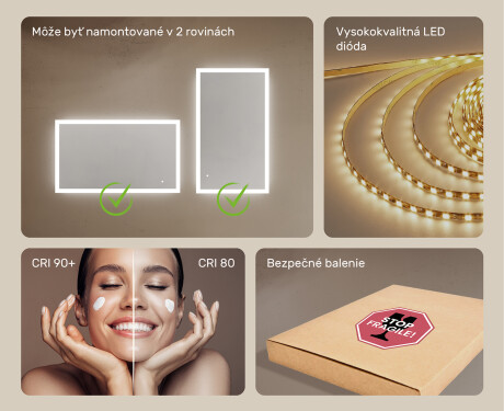 Obdĺžnikové zrkadlo do kúpeľne s LED osvetlením 120x70 cm s Dual color, Spínač dotykový #5
